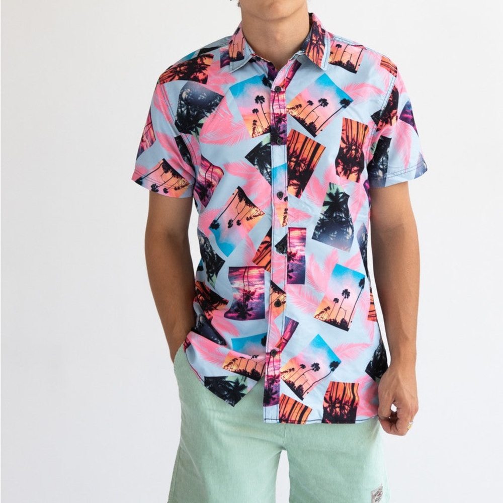 Surf Society Men's Palm Print Shirt  size M NWT SUNSET PALMS BUTTON UP SHIRT
